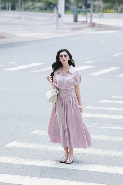 Sixdo Light Murrey Linen Flared Dress